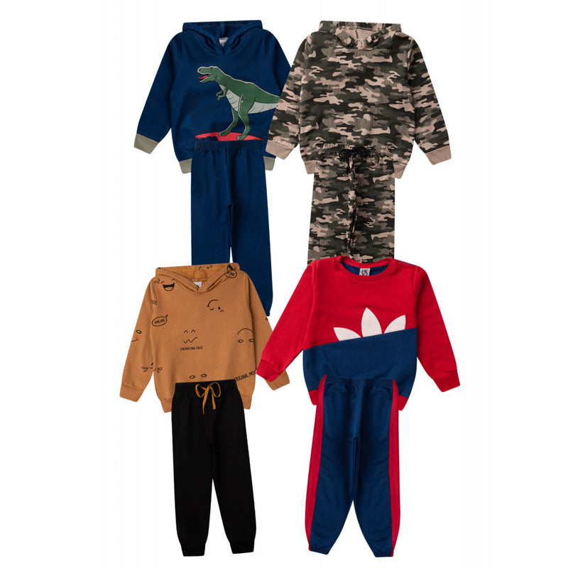 Kit Sortido 8 Peças de Roupas Infantis Masculino Inverno - 4 Casacos + 4 Calças
