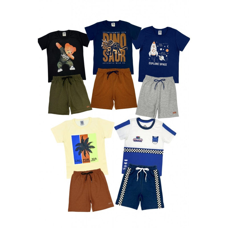 Kit Sortido 10 Peças de Roupas Menino Verão - 5 Camisetas + 5 Bermudas