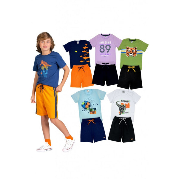Kit Sortido 10 Peças de Roupas Menino Verão - 5 Camisetas + 5 Bermudas