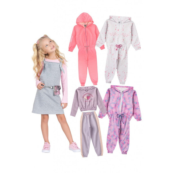 Kit Sortido 8 Peças de Roupas Infantis Feminino Inverno - 4 Casacos + 4 Calças