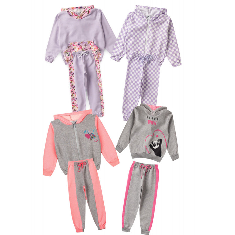 Kit Sortido 8 Peças de Roupas Infantis Feminino Inverno - 4 Casacos + 4 Calças