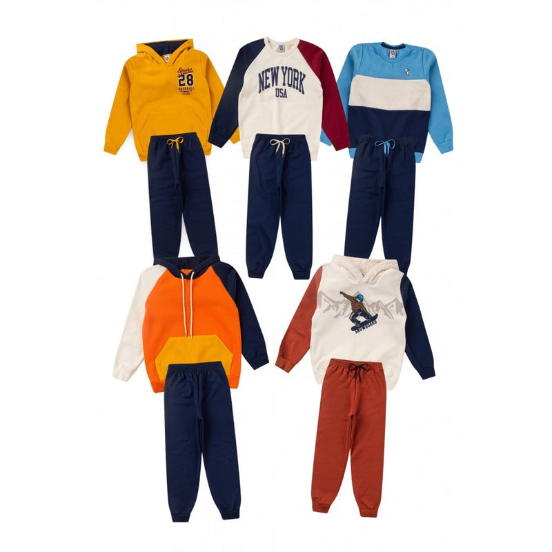 Kit Sortido 10 Peças de Roupas Infantis Masculino Inverno - 5 Casacos + 5 Calças