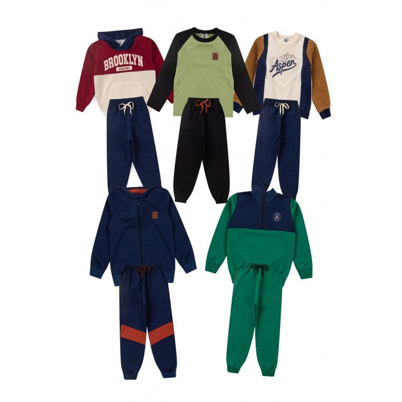 Kit Sortido 10 Peças de Roupas Infantis Masculino Inverno - 5 Casacos + 5 Calças