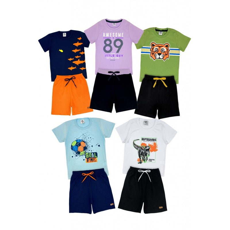 Kit Sortido 10 Peças de Roupas Menino Verão - 5 Camisetas + 5 Bermudas