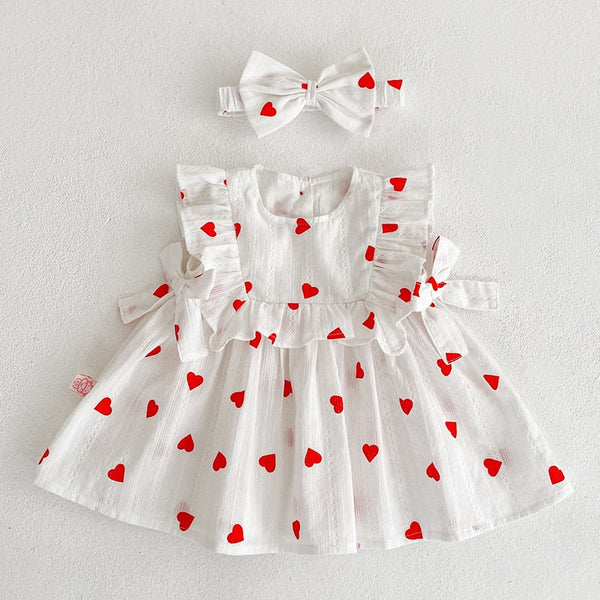 Vestido Infantil Corações  + Faixa