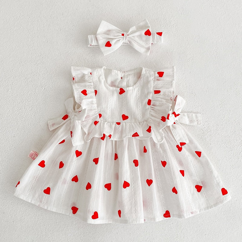 Vestido Infantil Corações  + Faixa