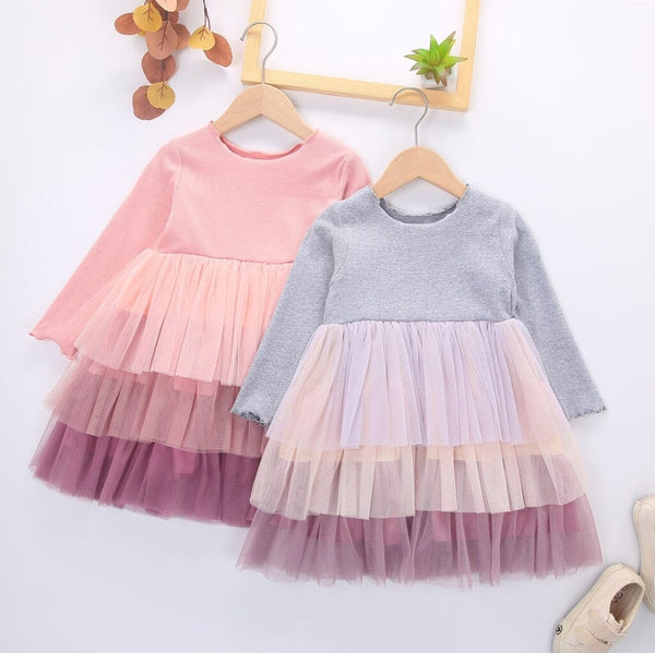 Vestido Infantil Feminino Tule Camadas Cores