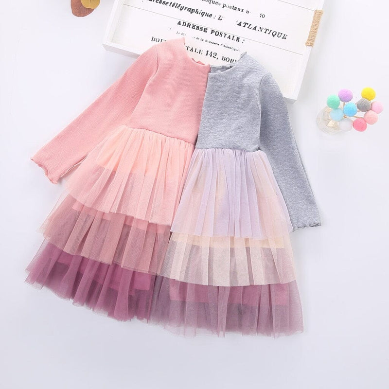Vestido Infantil Feminino Tule Camadas Cores