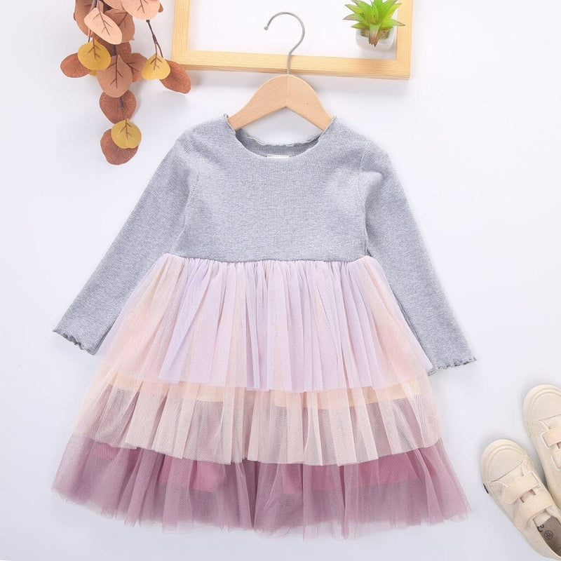 Vestido Infantil Feminino Tule Camadas Cores