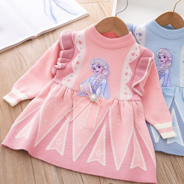 Vestido Infantil Tricôt Elsa Frozen