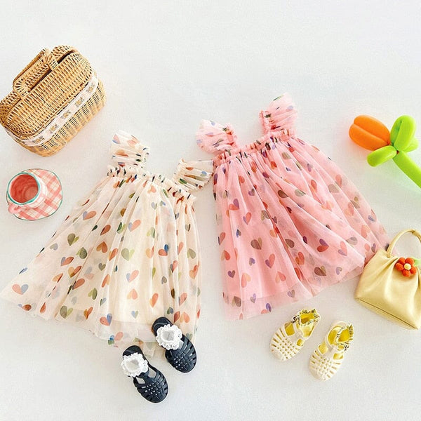 Vestido Infantil Tule Coraçõeszinhos
