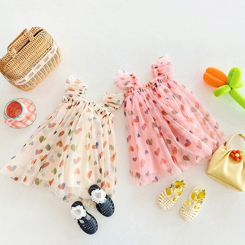 Vestido Infantil Tule Coraçõeszinhos