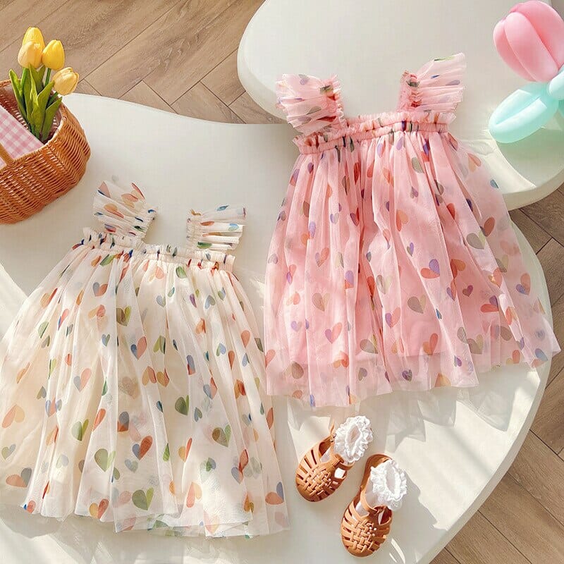 Vestido Infantil Tule Coraçõeszinhos