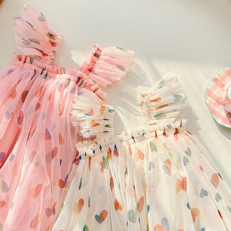 Vestido Infantil Tule Coraçõeszinhos