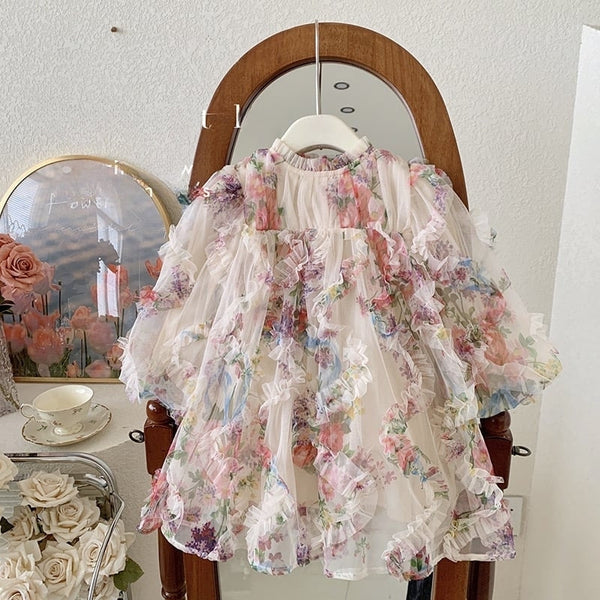 Vestido Infantil Tule Floral